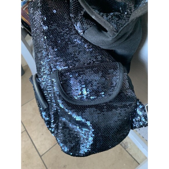 Victoria Secret PINK Blue  Sequin Drawstring Backpack Black Glitter Glam